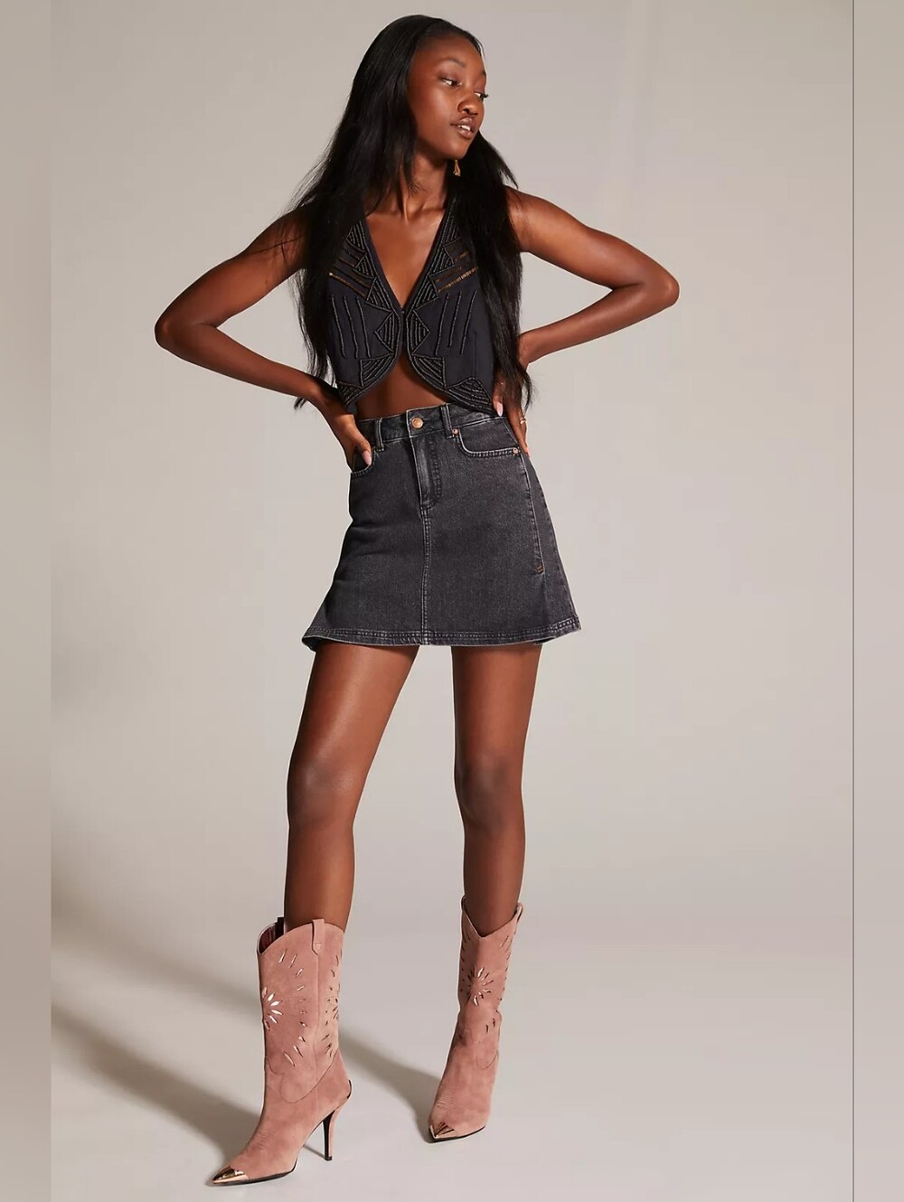 Anthropologie Pilcro Denim Side Pleat Mini Skirt Dark Wash Sz 6 Y2K Boho Western - Picture 1 of 10